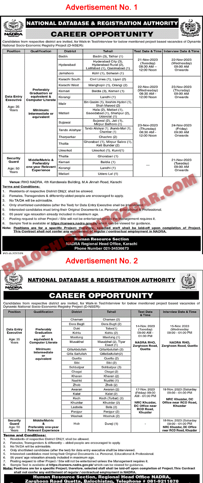 NADRA Quetta Jobs 2023