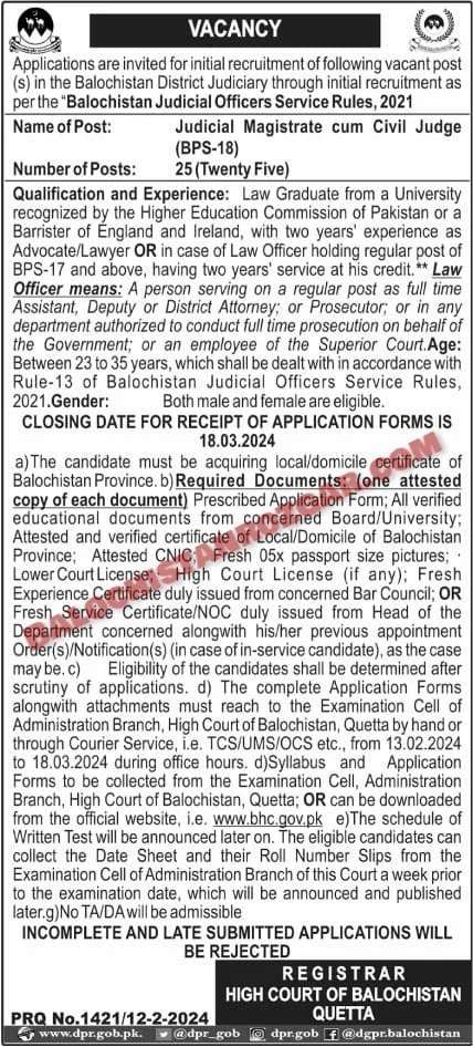 Balochistan High Court Jobs 2024