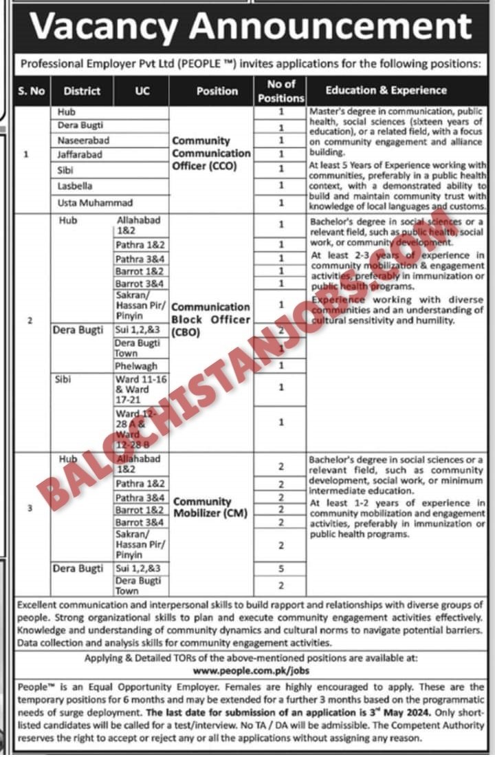 Professional Employer Pvt Ltd Balochistan Jobs 2024