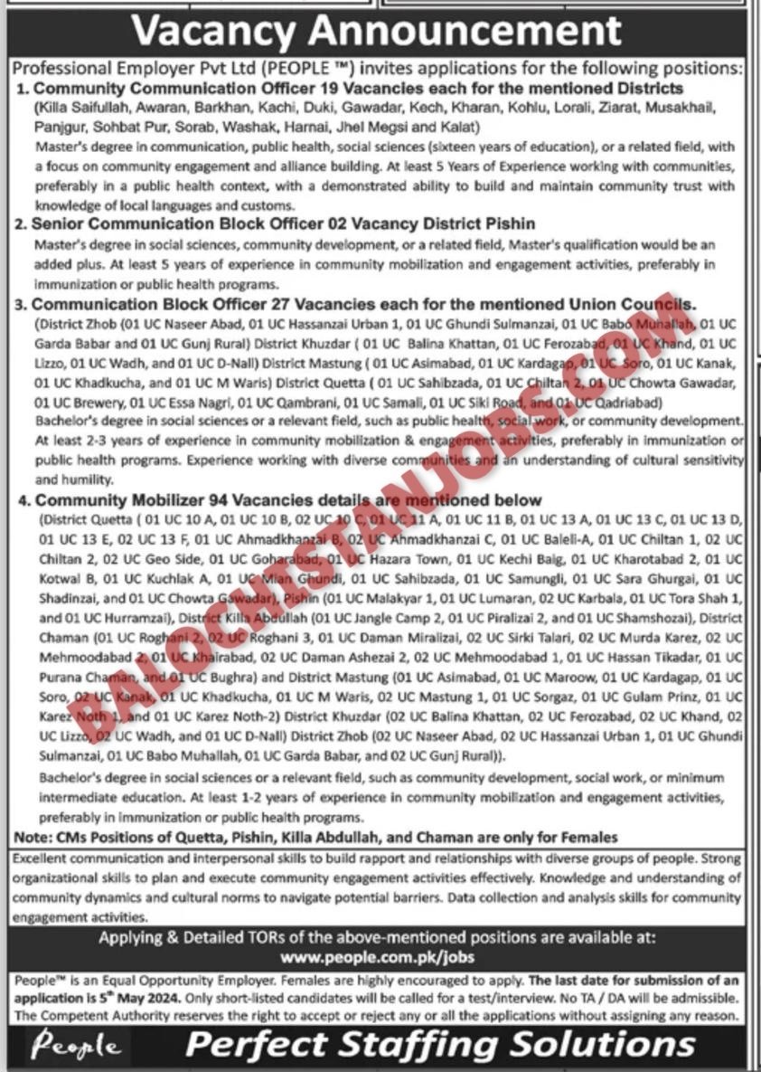 Professional Employer Private Limited PEOPLE Balochistan Jobs 2024