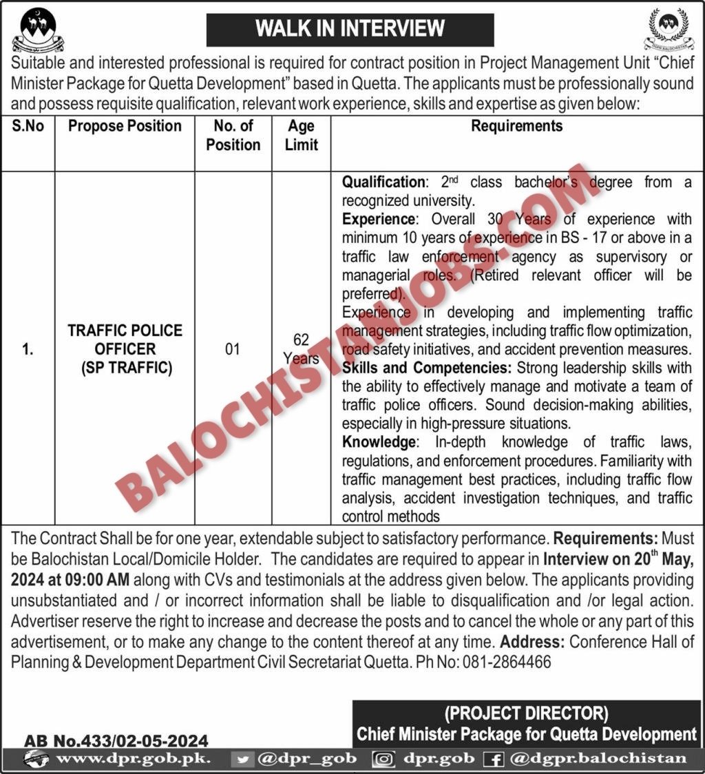 Chief Minister Package for Quetta Development Balochistan Jobs 2024