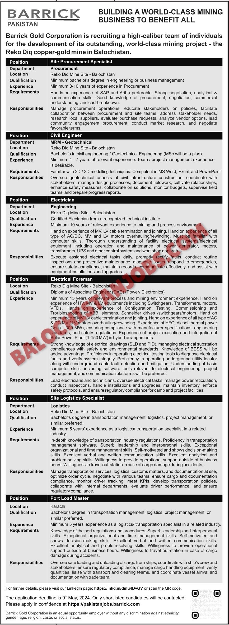 Reqo Dik Goldmine Balochistan Jobs 2024