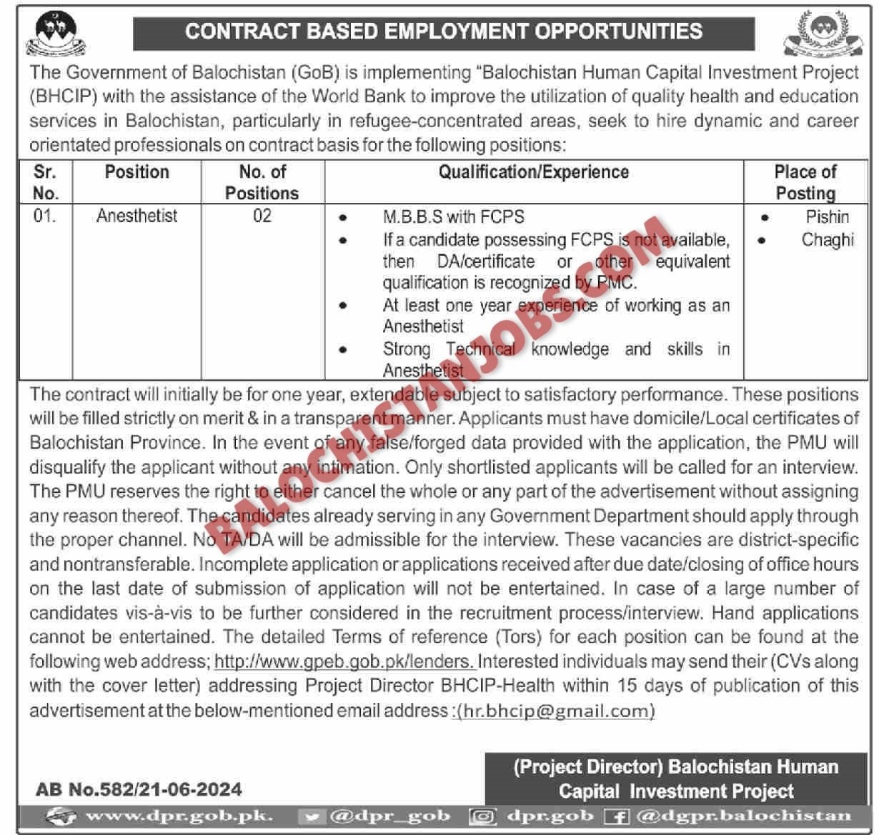 Balochistan Human Capital Investment Project BHCIP Jobs 2024