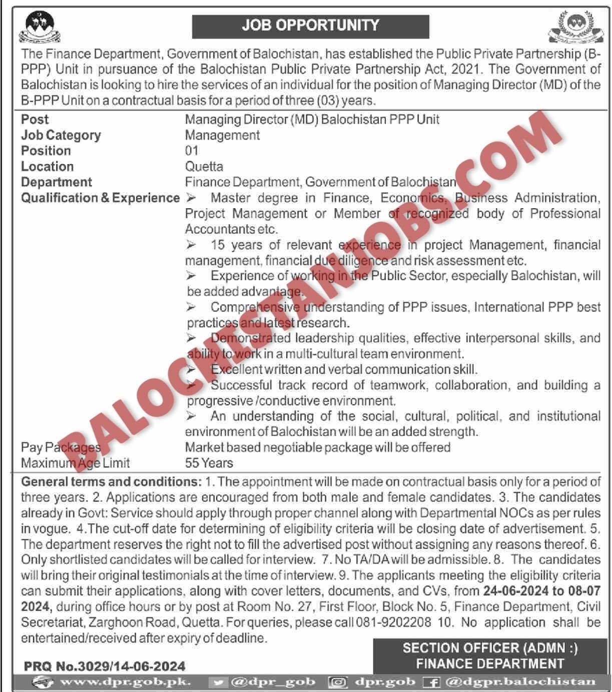 Finance Department Balochistan Jobs 2024