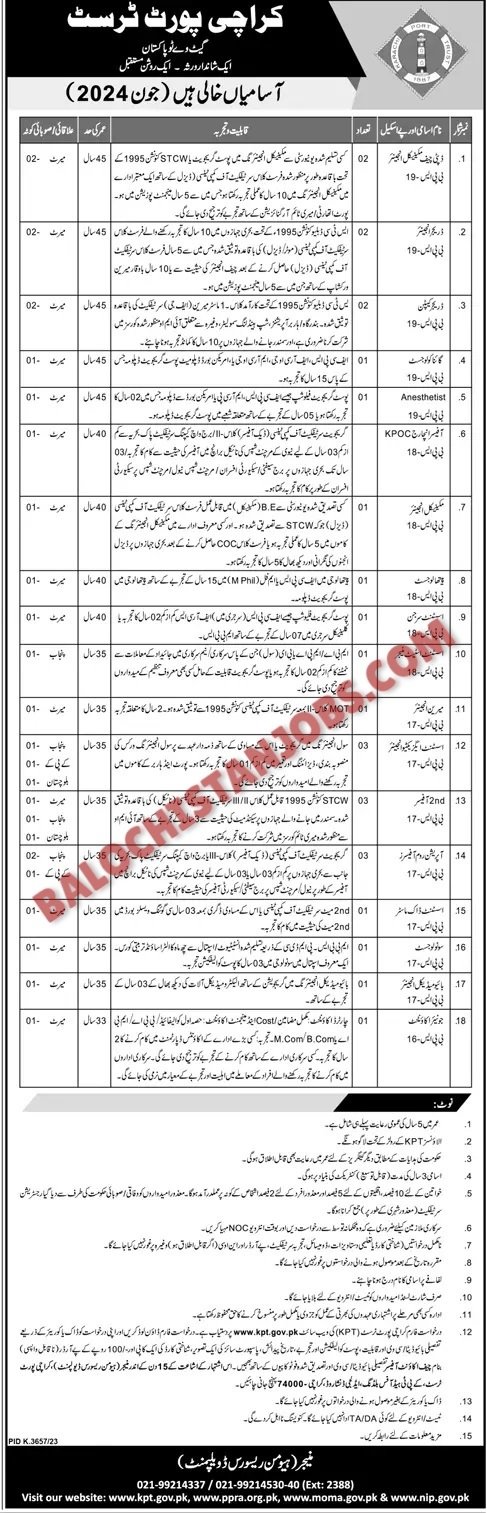 Karachi Port Trust KPT Jobs 2024