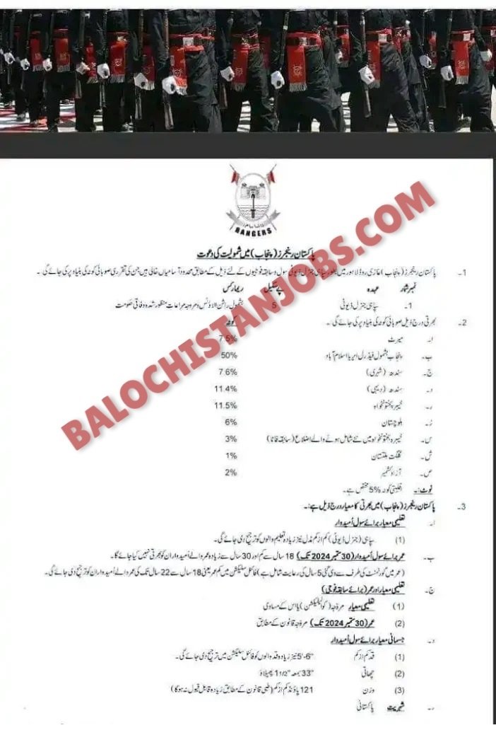 Pakistan Rangers Jobs 2024 Online Registration