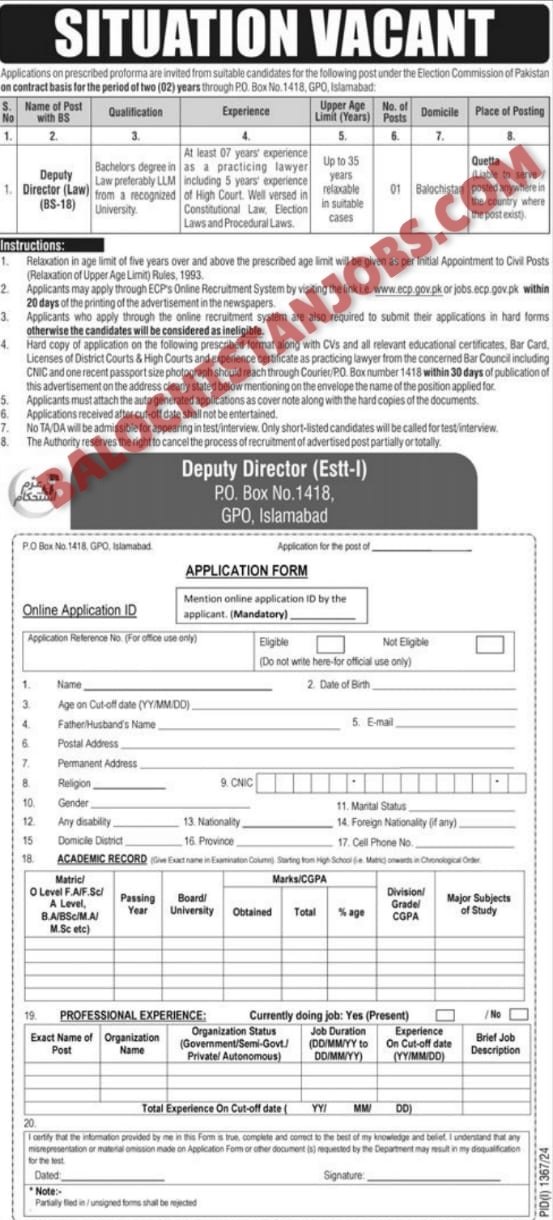 Election Commission of Pakistan ECP Balochistan Jobs 2024