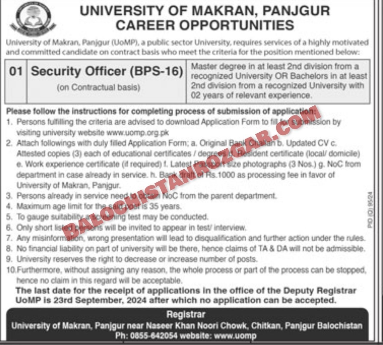 University of makran Panjgur Jobs 2024