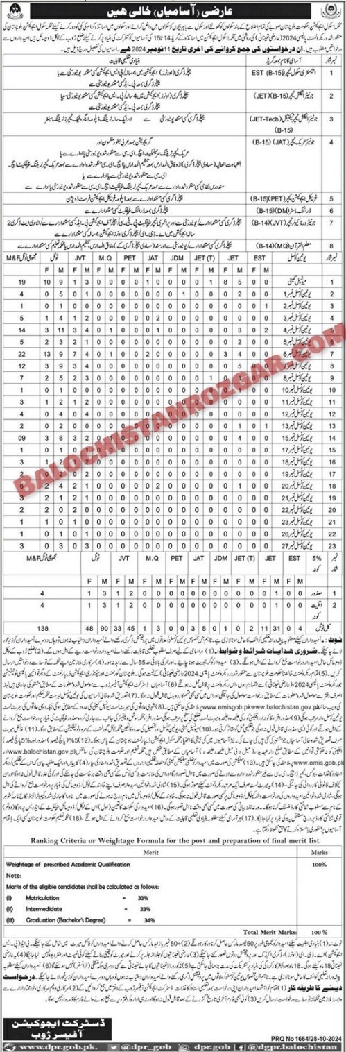 Education Department Zhob Jobs 2024