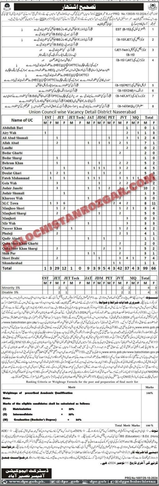 Balochistan Education Department Naseerabad Jobs 2024