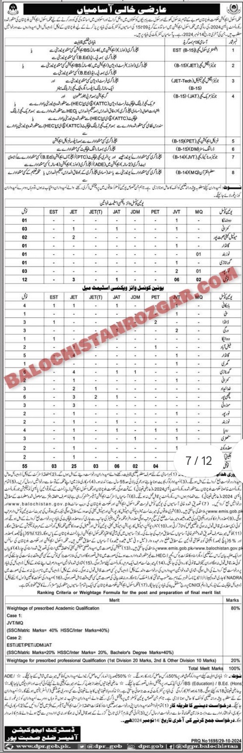 Balochistan Education Department Sohbatpur Jobs 2024