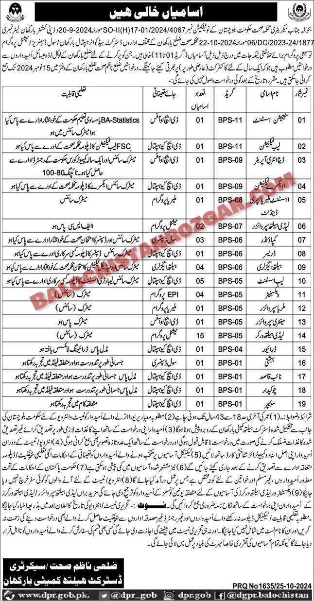 Health Department Barkhan Jobs 2024