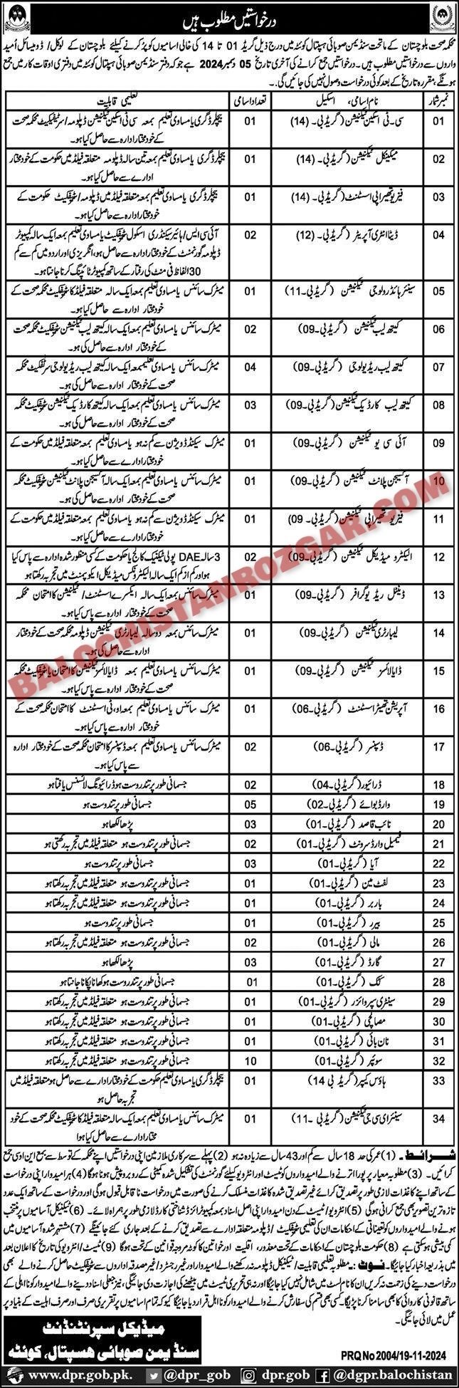 Sandeman Provincial Hospital Quetta Jobs 2024