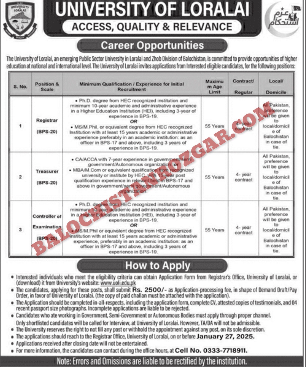 University of loralai UOL Jobs 2025