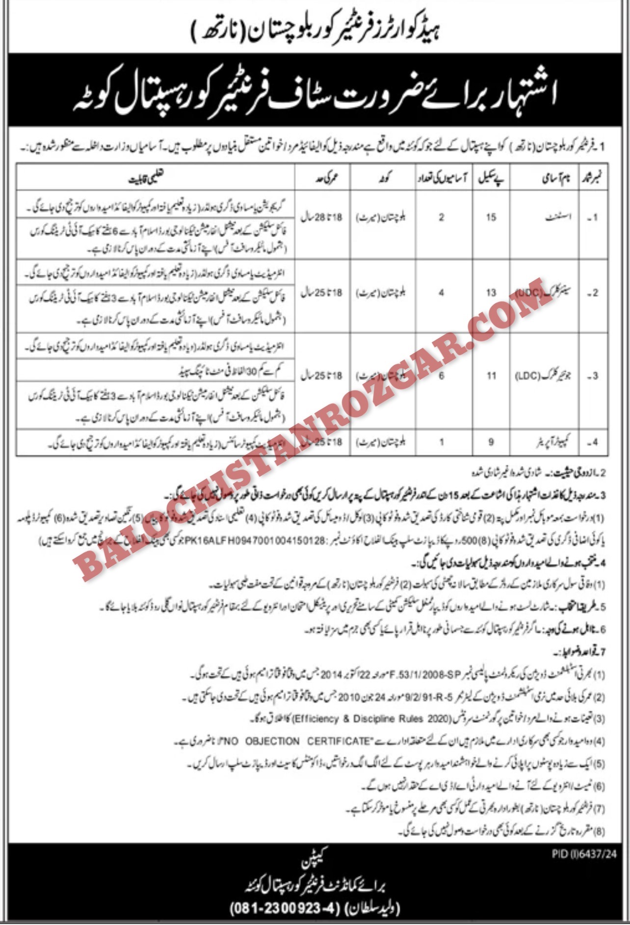 Frontier Core Hospital Quetta Jobs 2025