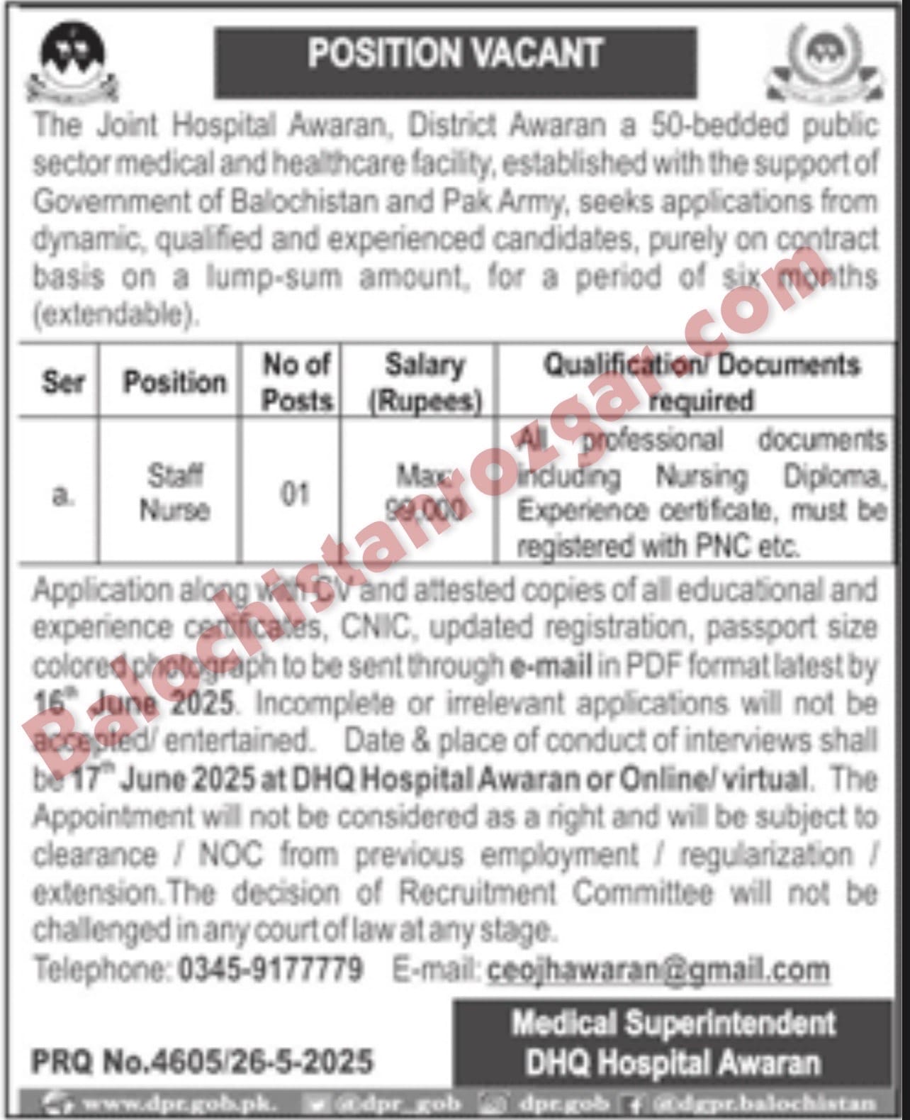 Joint hospital Awaran Jobs 2025