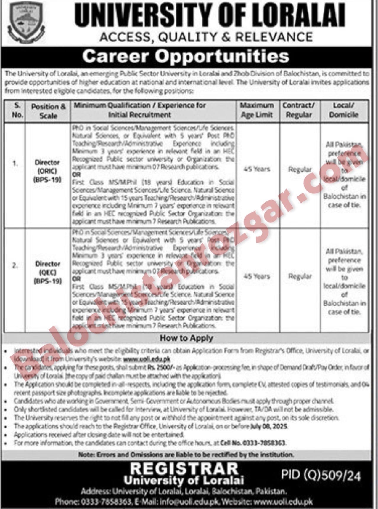 University of Loralai Jobs 2025