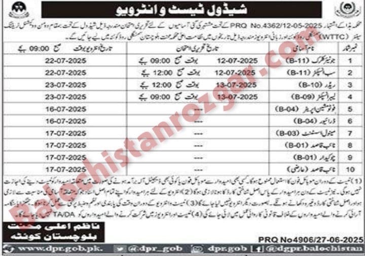 Labor Department Balochistan Test Interview 2025