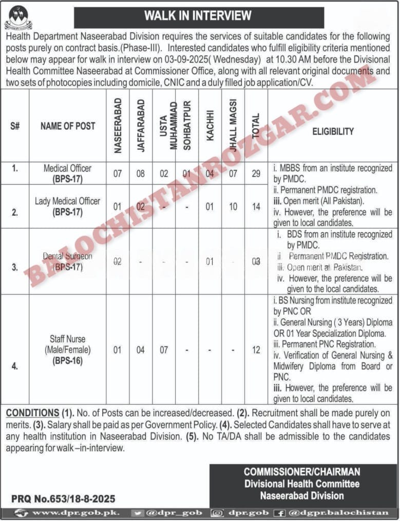 Health Department Naseerabad Division jobs 2025