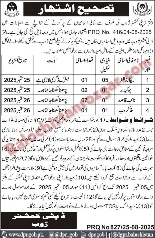 Deputy Commissioner Office Zhob Jobs 2025