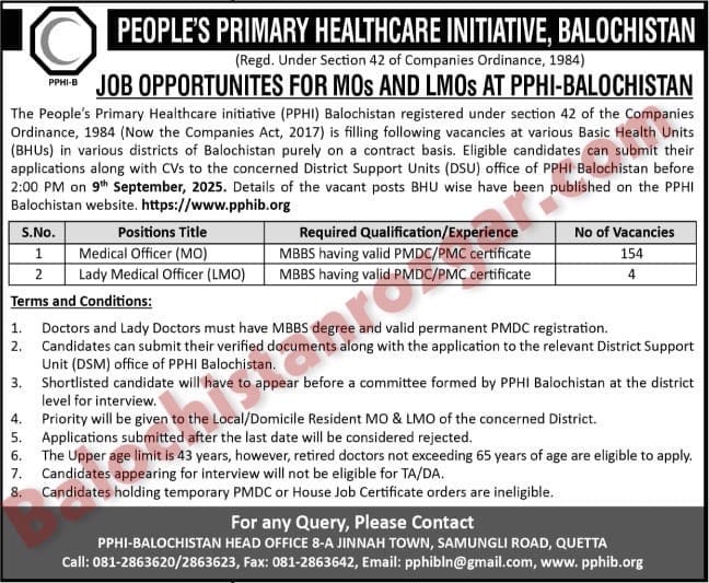 PPHI Balochistan MO and LMO Jobs 2025