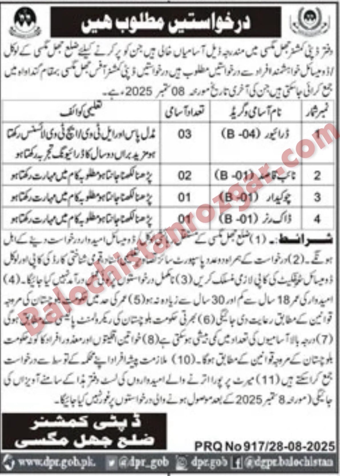 Deputy Commissioner Officer Revenue Department Jhal Magsi Jobs 2025
