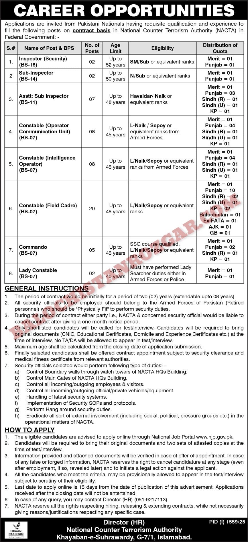 National Counter Terrorisms Authority NACTA Balochistan Jobs 2025 