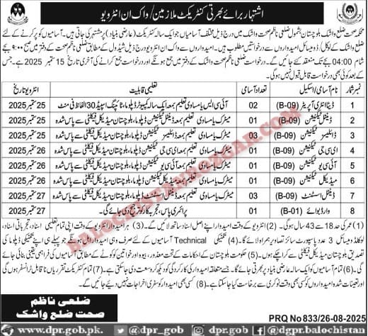 Health Department Washuk jobs 2025