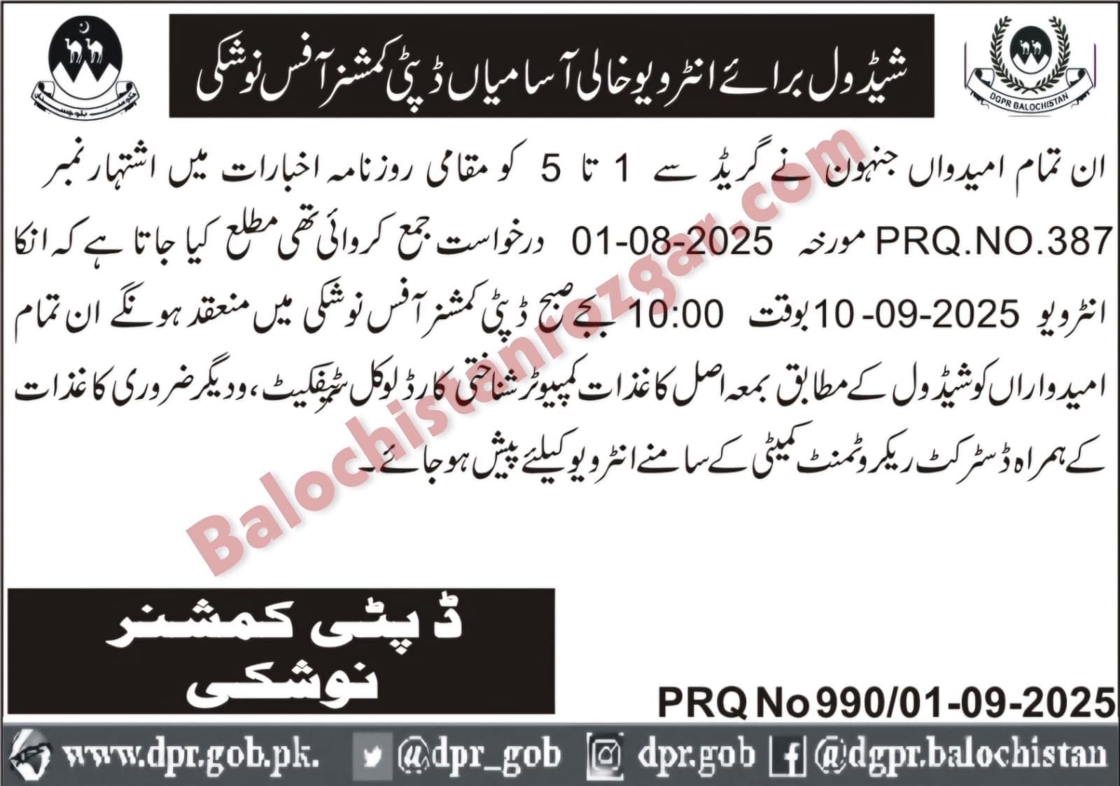 Deputy Commissioner Revenue Department Nushki
