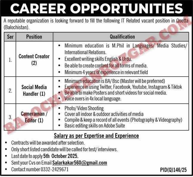 IT Related Company Balochistan Jobs 2025