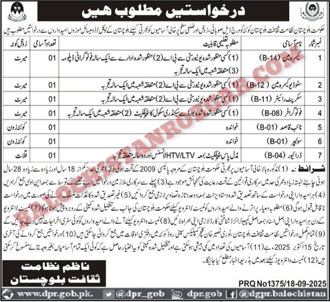 Directorate of Culture Balochistan jobs 2025
