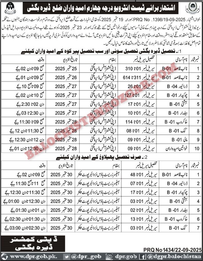Deputy Commissioner Revenue Dera Bugti Jobs Test Interview 2025