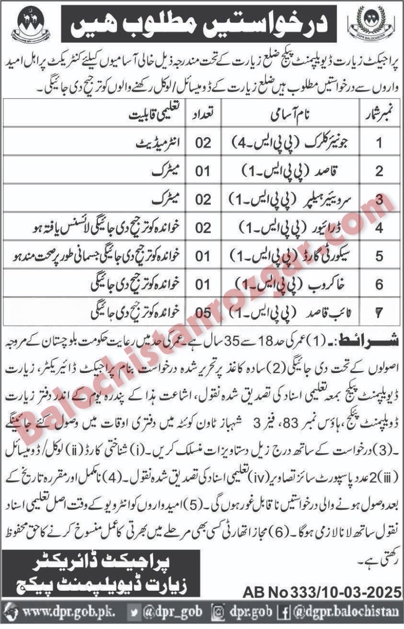Ziarat Development Project Jobs 2025