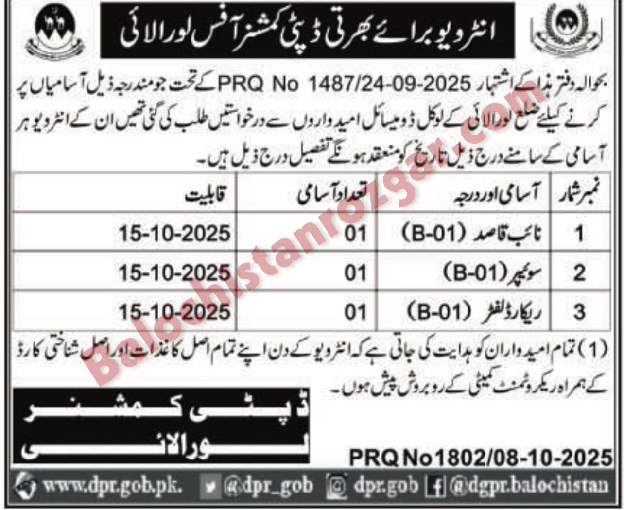Deputy Commissioner Revenue Loralai Interview 2025